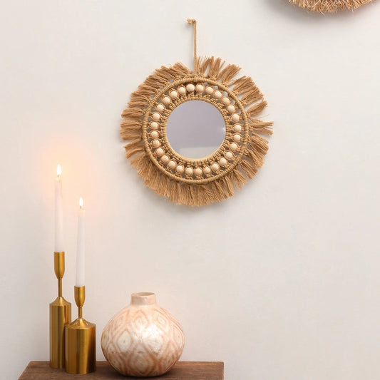 Rattan round mirror