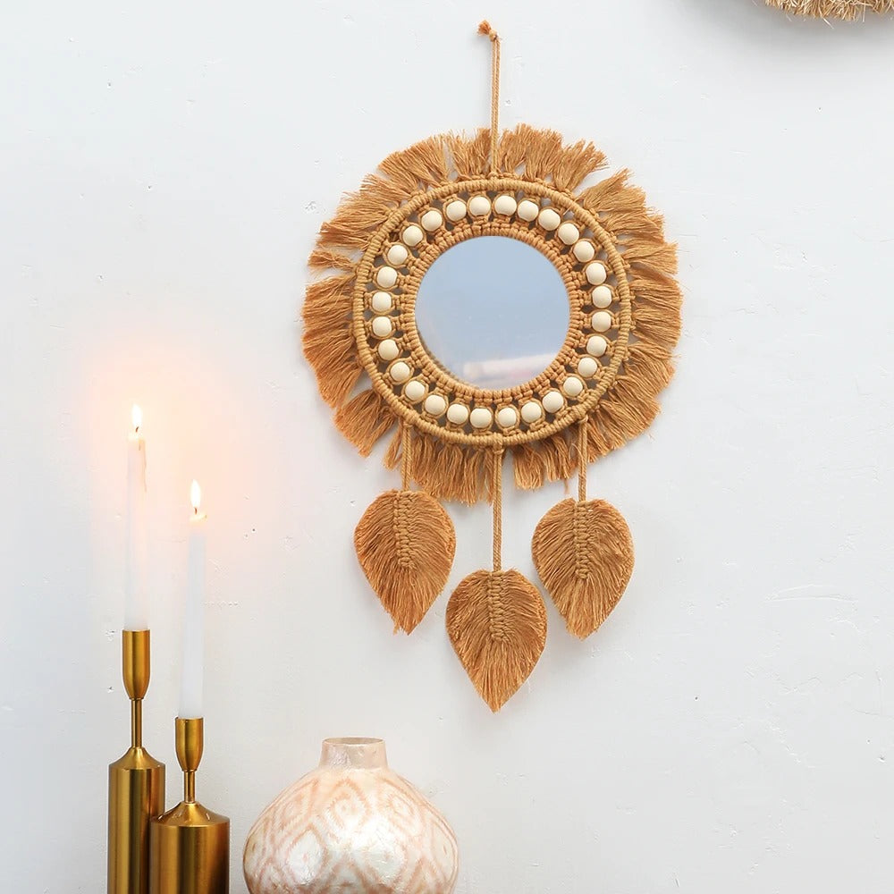 Rattan round mirror