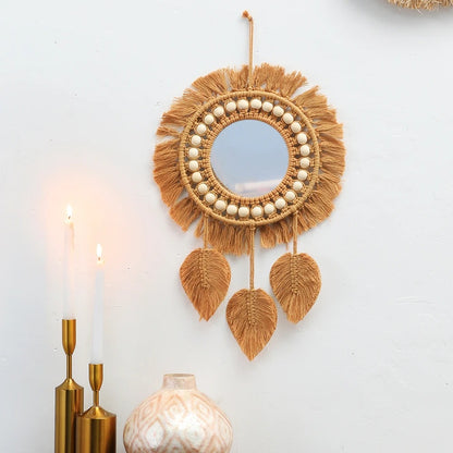 Rattan round mirror