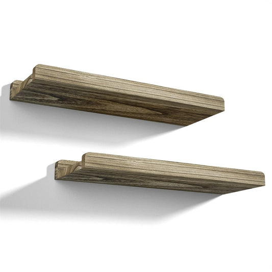 Floating wooden wall shelf